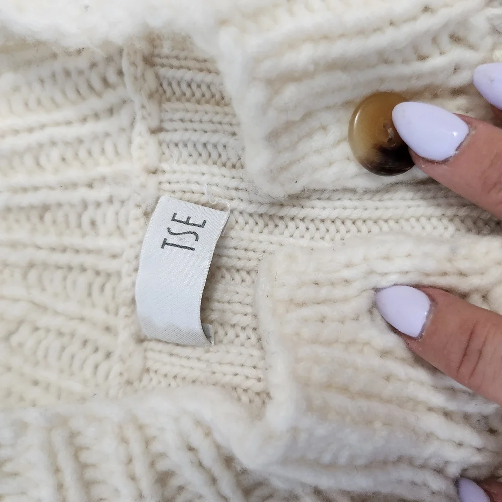 TSE Wool Cashmere Blend Button Dowm Ivory White Balloon Sleeve Knit Sweater - Picture 7 of 12
